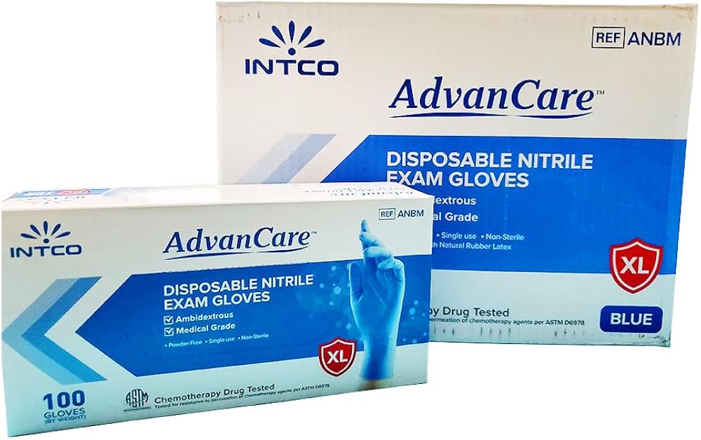 INTCO Advancare Exam Grade Nitrile Gloves Blue, 100/Bx