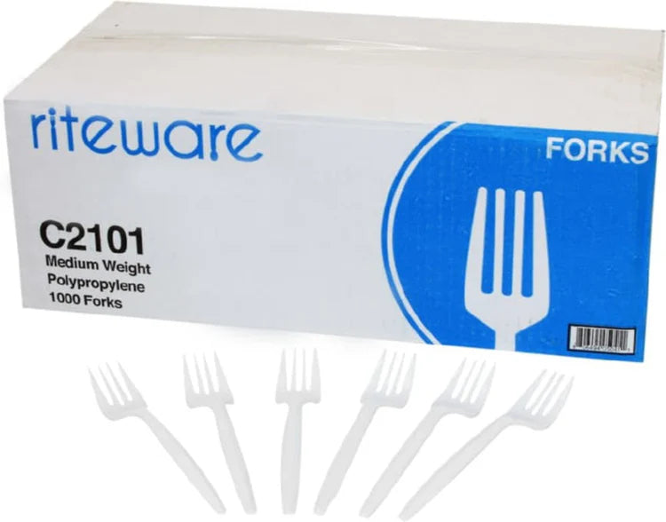 RiteWare - White Medium Polypropylene Forks Weight Cutlery, 1000/Cs