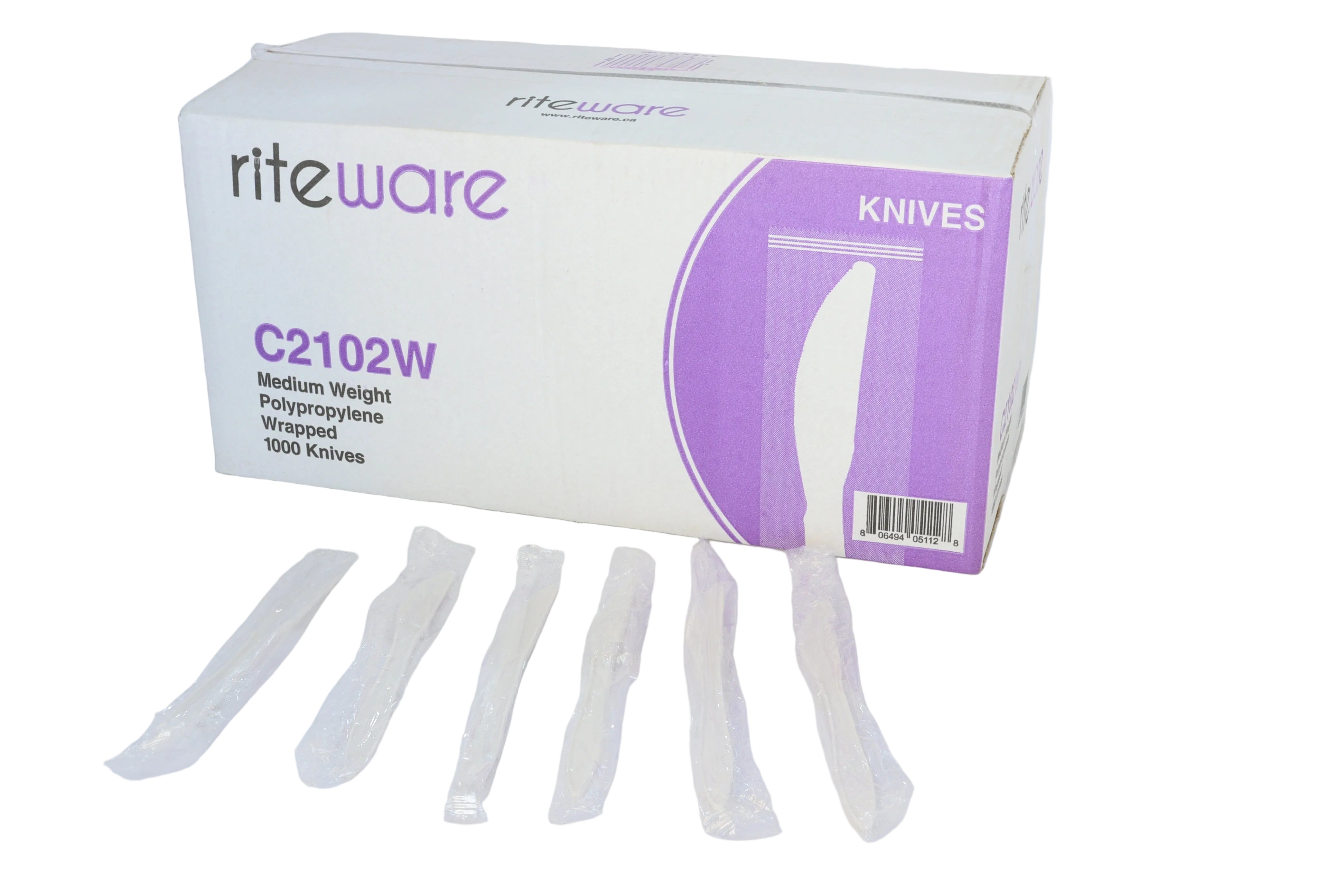 RiteWare - White Medium Weight Individually Wrapped Knife, Pack of 1000 - C2102W