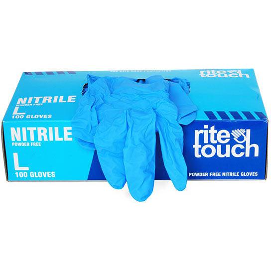 RiteTouch - 4 mil Blue Large Powder-Free Nitrile Gloves, 100/bx - GNP100L