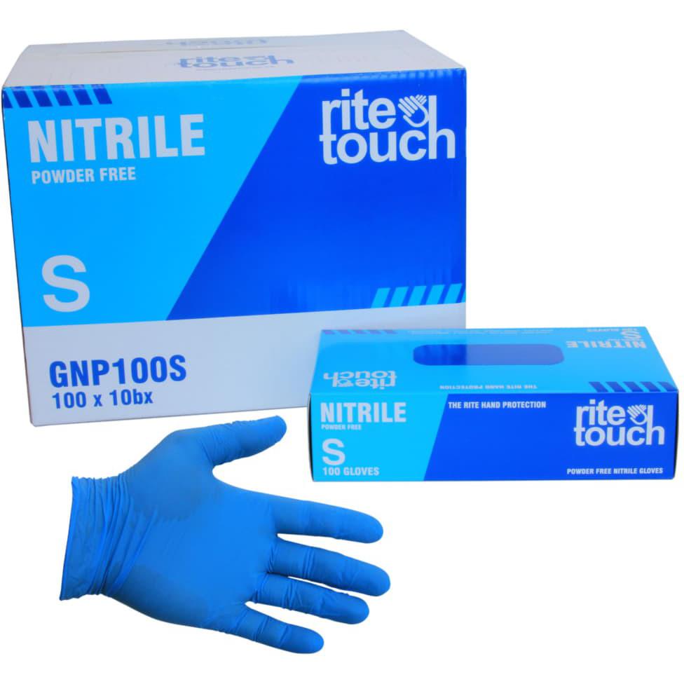 RiteTouch - 4 mil Blue Nitrile Small Powder-Free Gloves, 100/bx - GNP100S