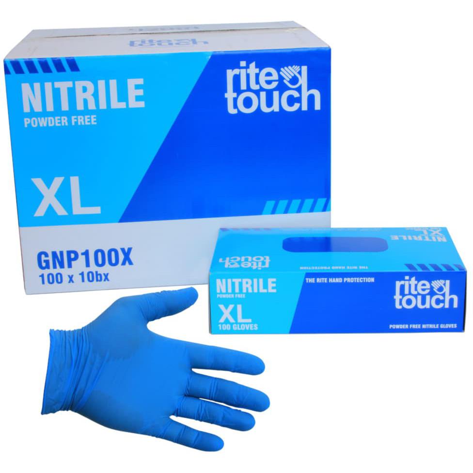 RiteTouch - 4 mil Blue Nitrile X-Large Powder-Free Gloves, 100/bx - GNP100X