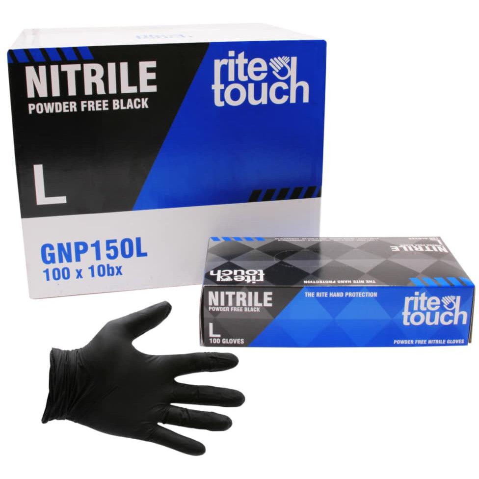 RiteTouch - 5 mil Black Large Nitrile Powder-Free Gloves, 100/bx - GNP150L