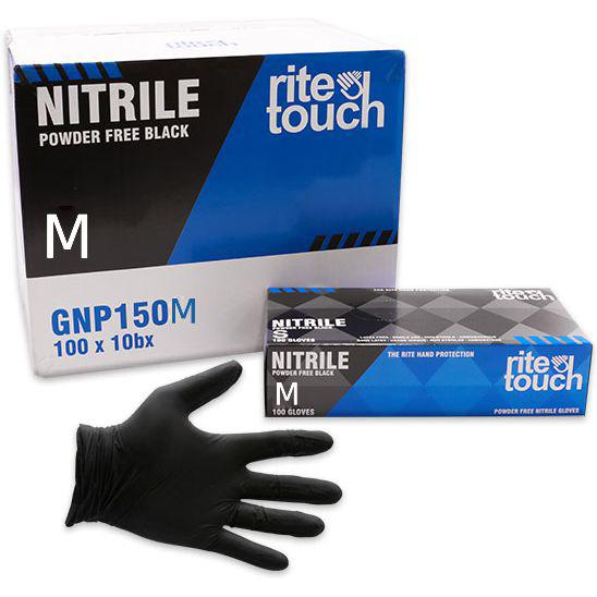 RiteTouch - 5mil Medium Black Nitrile Powder-Free Gloves , 100/bx - GNP150M