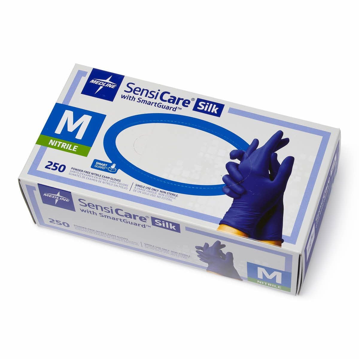 250 Per Box Medline SensiCare Silk Nitrile Powder-Free Gloves with SmartGuard | 4-5 Mil