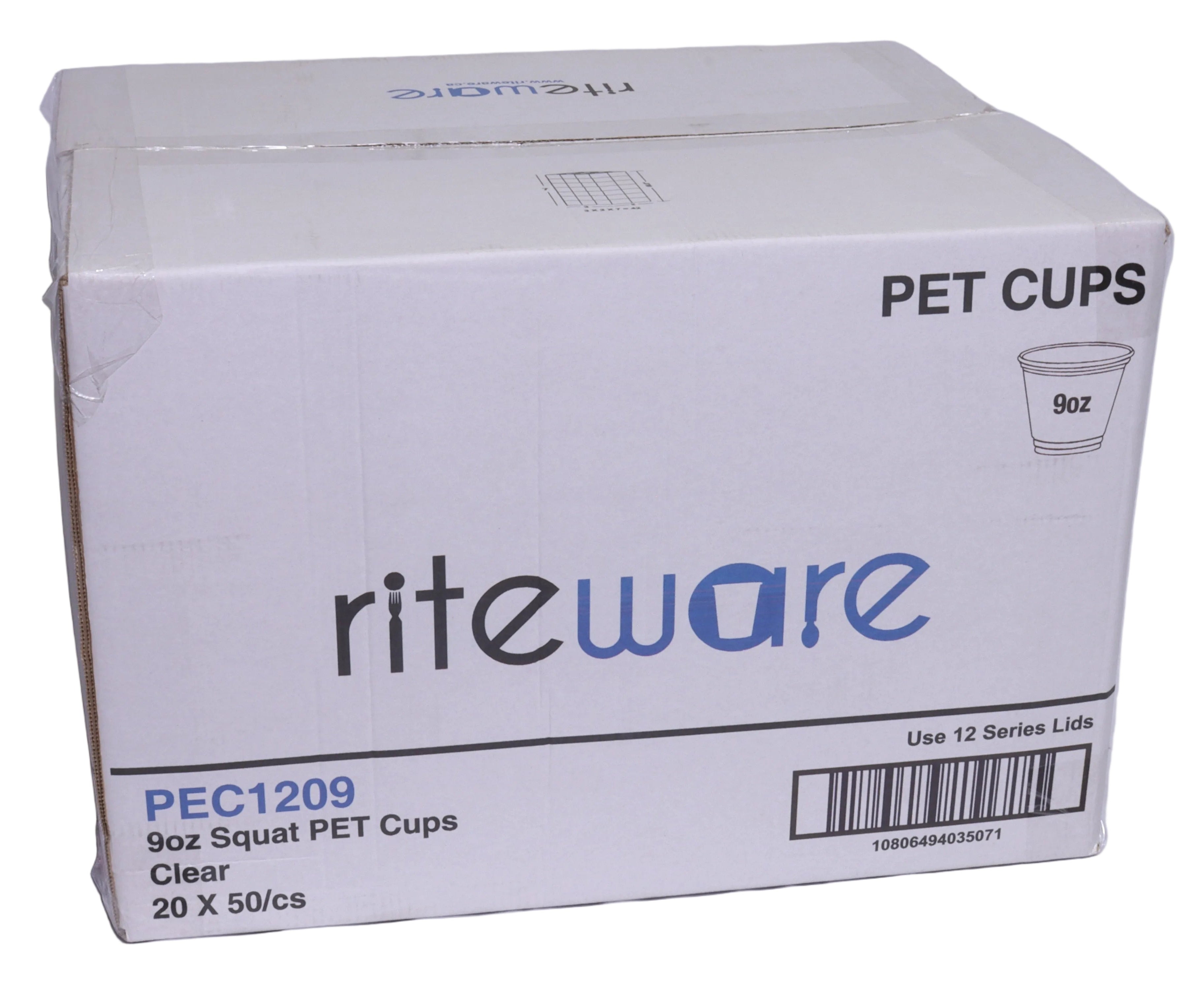 RiteWare - 9 oz Squat Clear PET Cups, 1000/Cs - PEC1209