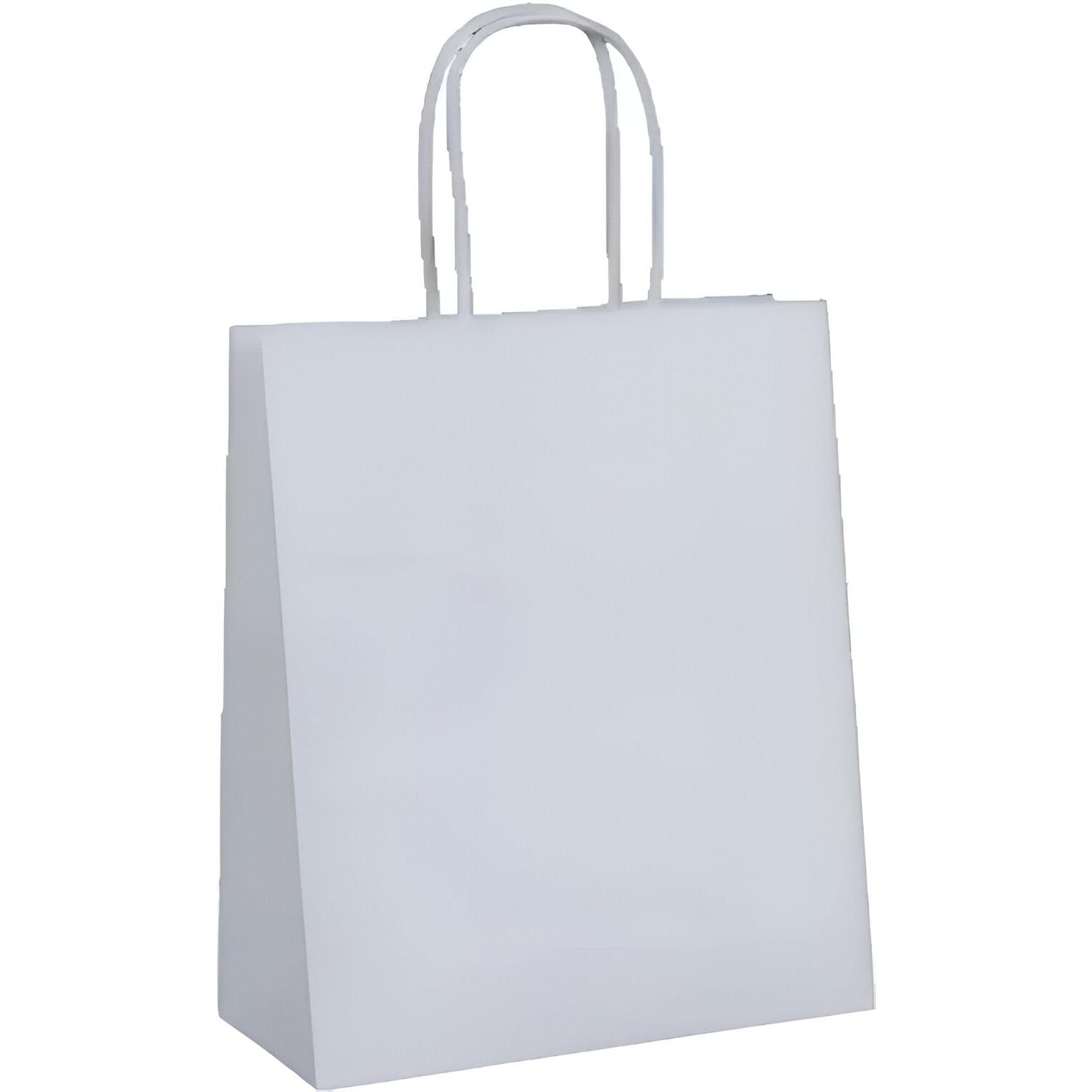 RiteEarth - 7" x 3.5" x 8" White Paper Twist Handle Bag, 250/Cs, 42Cs/Sk - REPT07308W
