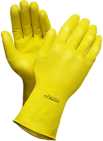 RONCO - 12" Large Yellow Latex Rubber Latex Gloves, 12/pk - 15-332-09