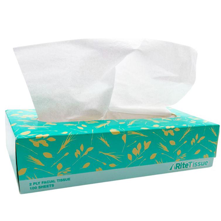 RiteTissue - 7.48" X 7.87" 2 Ply Facial Tissue Flat Box, 30 Bx/Cs - FT100