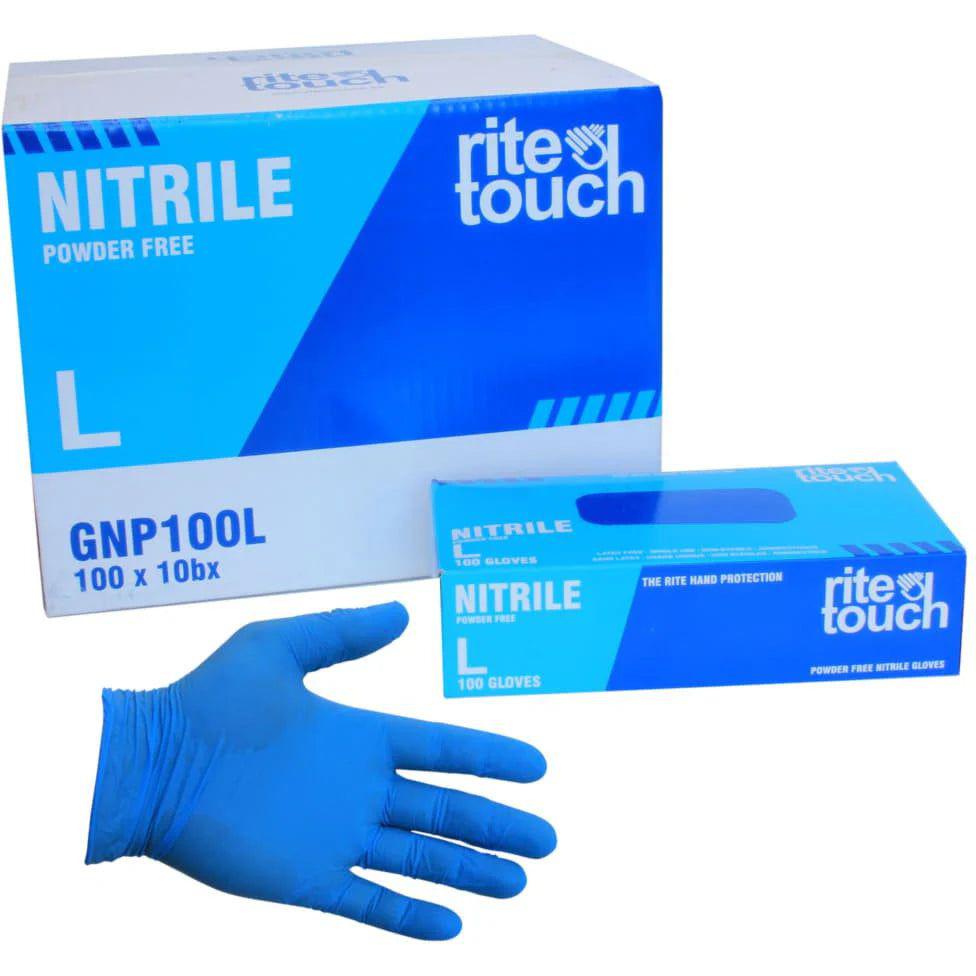 RiteTouch - Blue Large PF Nitrile Gloves, 100/Box, 10Bx/Cs, 75cs/sk, 5Cs/Tier - GNP100L