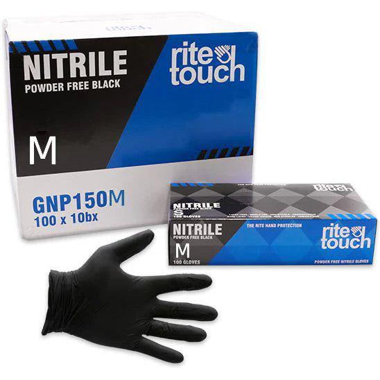 RiteTouch - 5 Mil Black Medium PF Nitrile Gloves, 100/Box, 10Bx/Cs, 75cs/sk, 5Cs/Tier - GNP150M