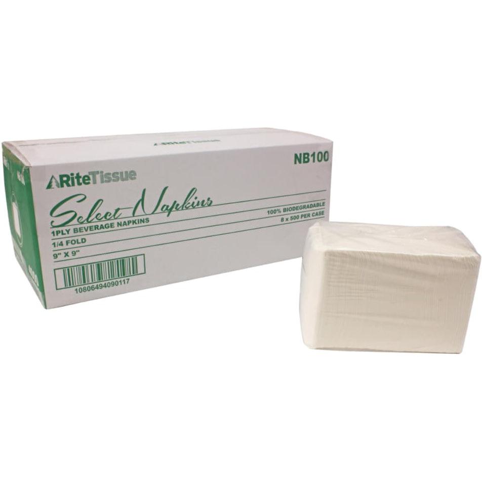 RiteTissue - 1 Ply 9" x 9" Beverage Napkins, 500/cs - NB100