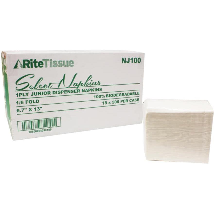 RiteTissue - 1 Ply 6.7" X 13" Junior Dispenser Napkin, 9000/cs - NJ100