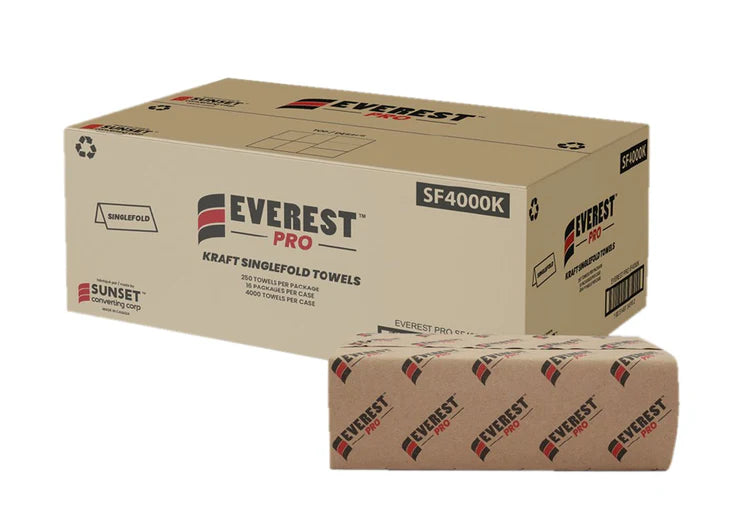 Singlefold Kraft 250 Sheet Hand Towel, 4000/Cs - SF4000K | Everest Pro