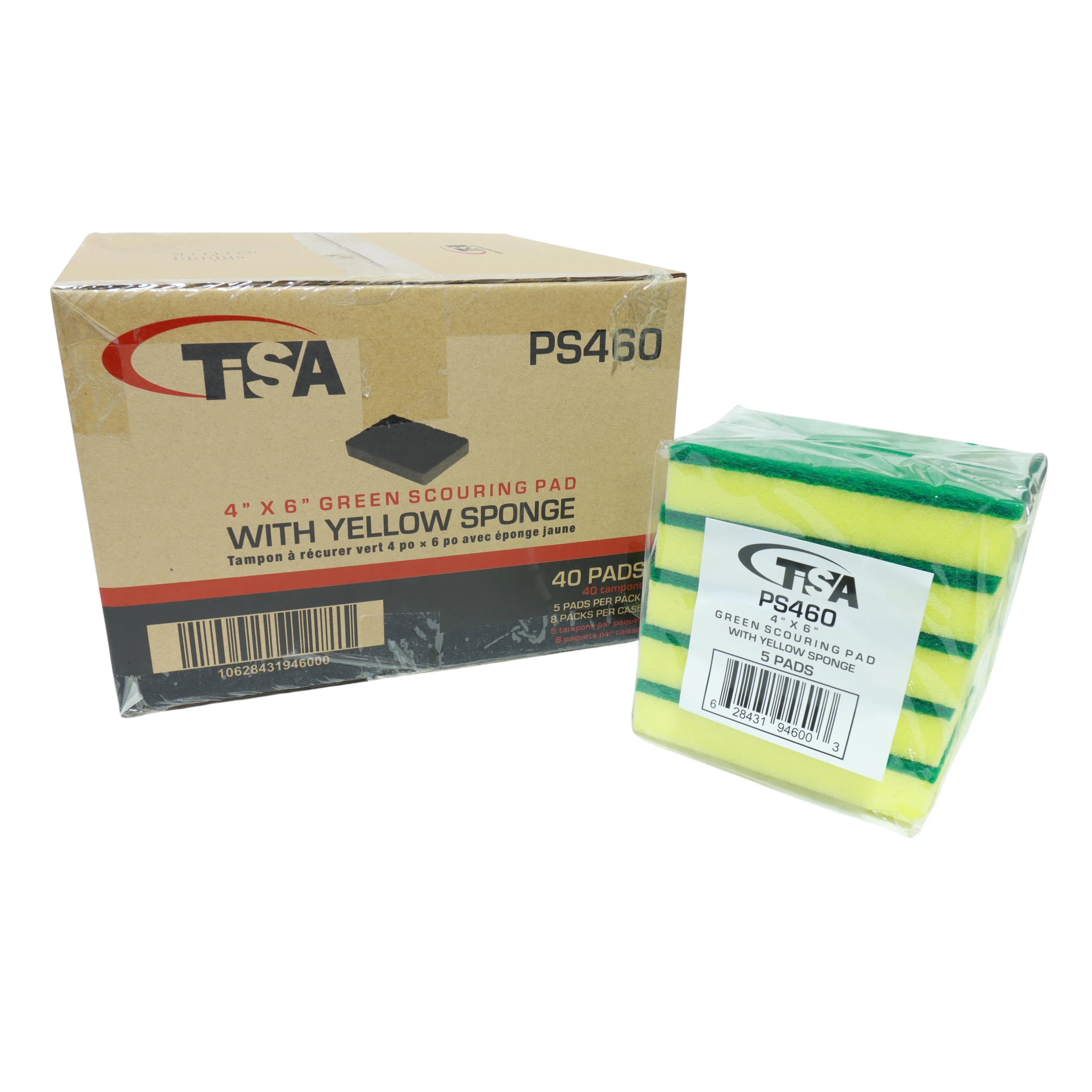 Tisa - 4" x 6" Green Scouring Pad with Yellow Sponge, 5/pk - PS460