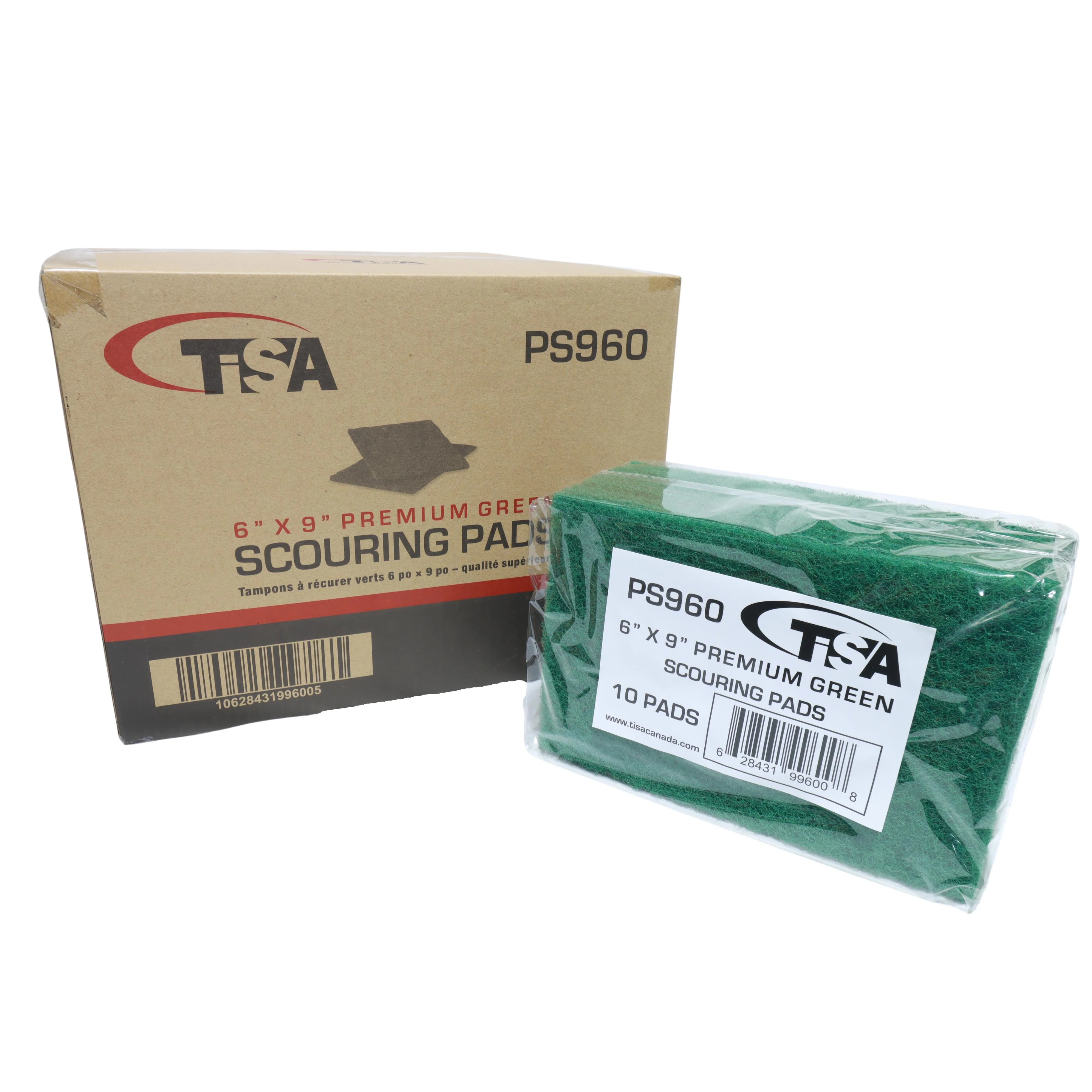 Tisa - 6” x 9” Premium Green Scouring Pads, 10/pk - PS960